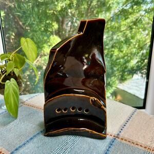 Vintage 1978 M. Cyzycki Signed Ceramic Abstract Sculpture – Brown Glaze, MCM